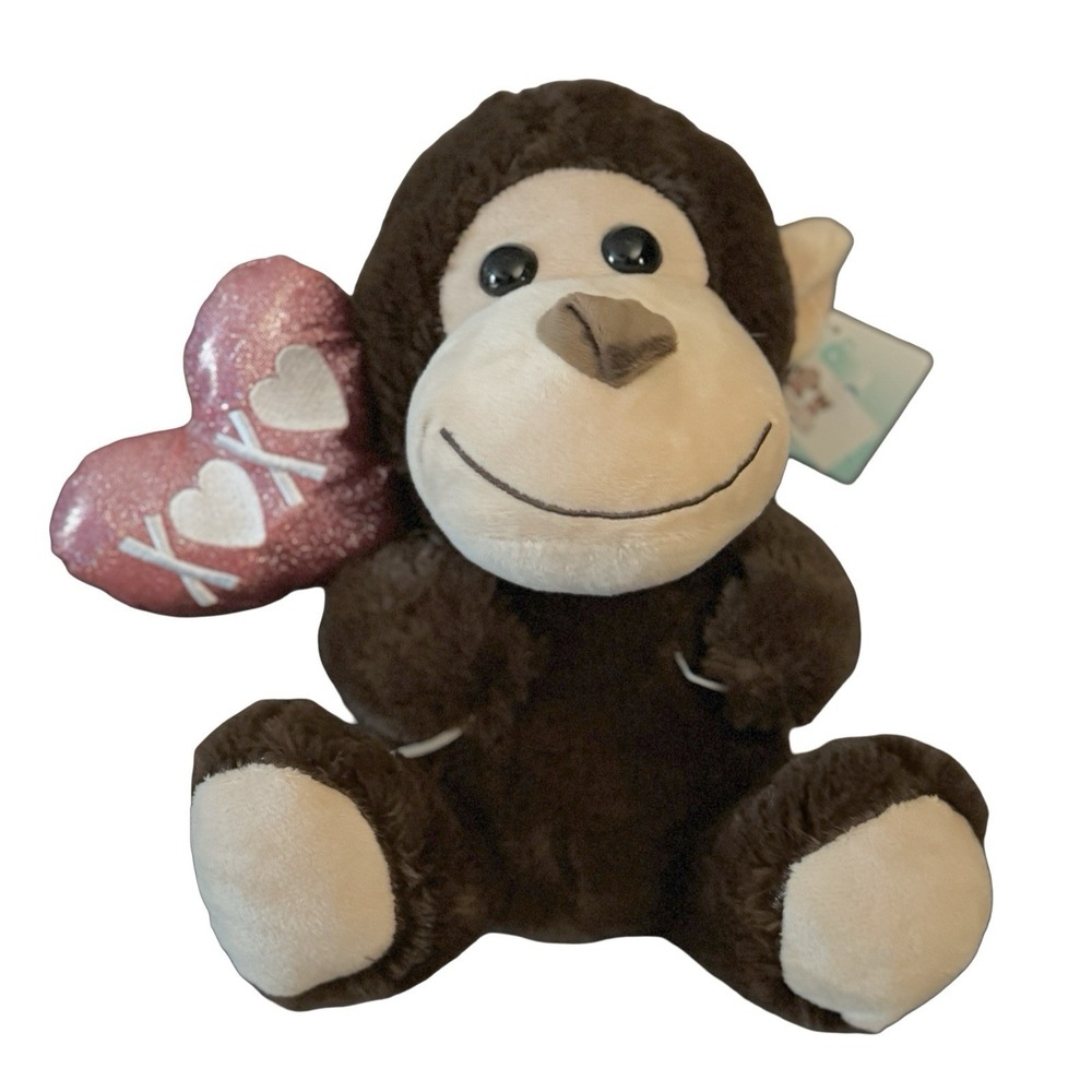 Hug Me Monkey Plush Red Heart XOXO 11" Brown Love Valentines Day Proposal NWT